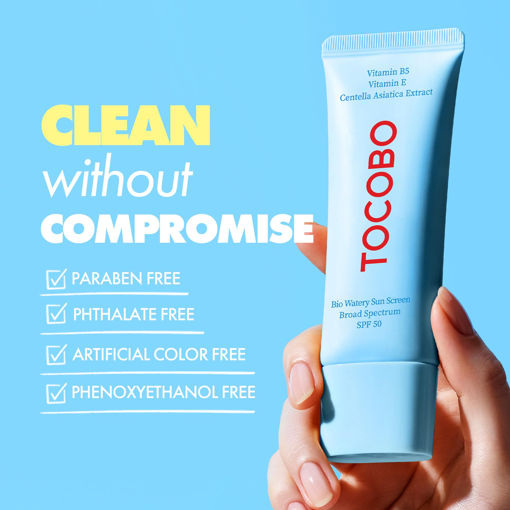 TOCOBO US Bio Watery Sunscreen vegan green label communicates clean, ethical sun care