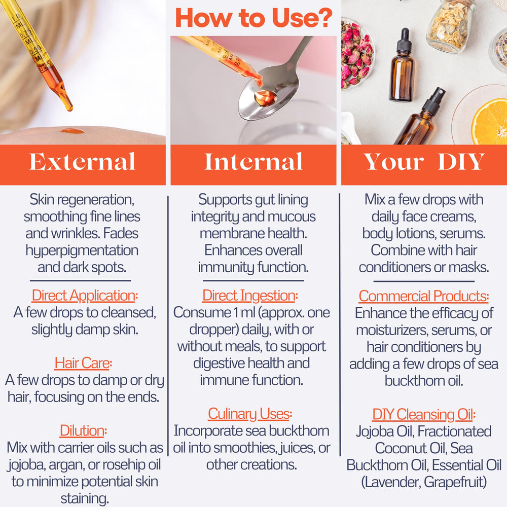 TODICAMP Sea Buckthorn Oil ingredients panel highlights omega fats and vitamins.