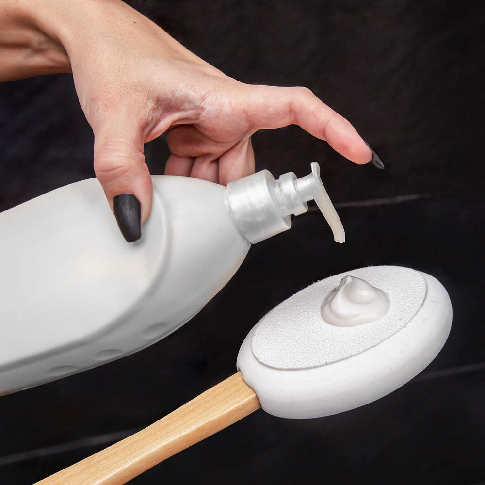 Toem lotion applicator durable-clear-coat resists wear in wet environments.