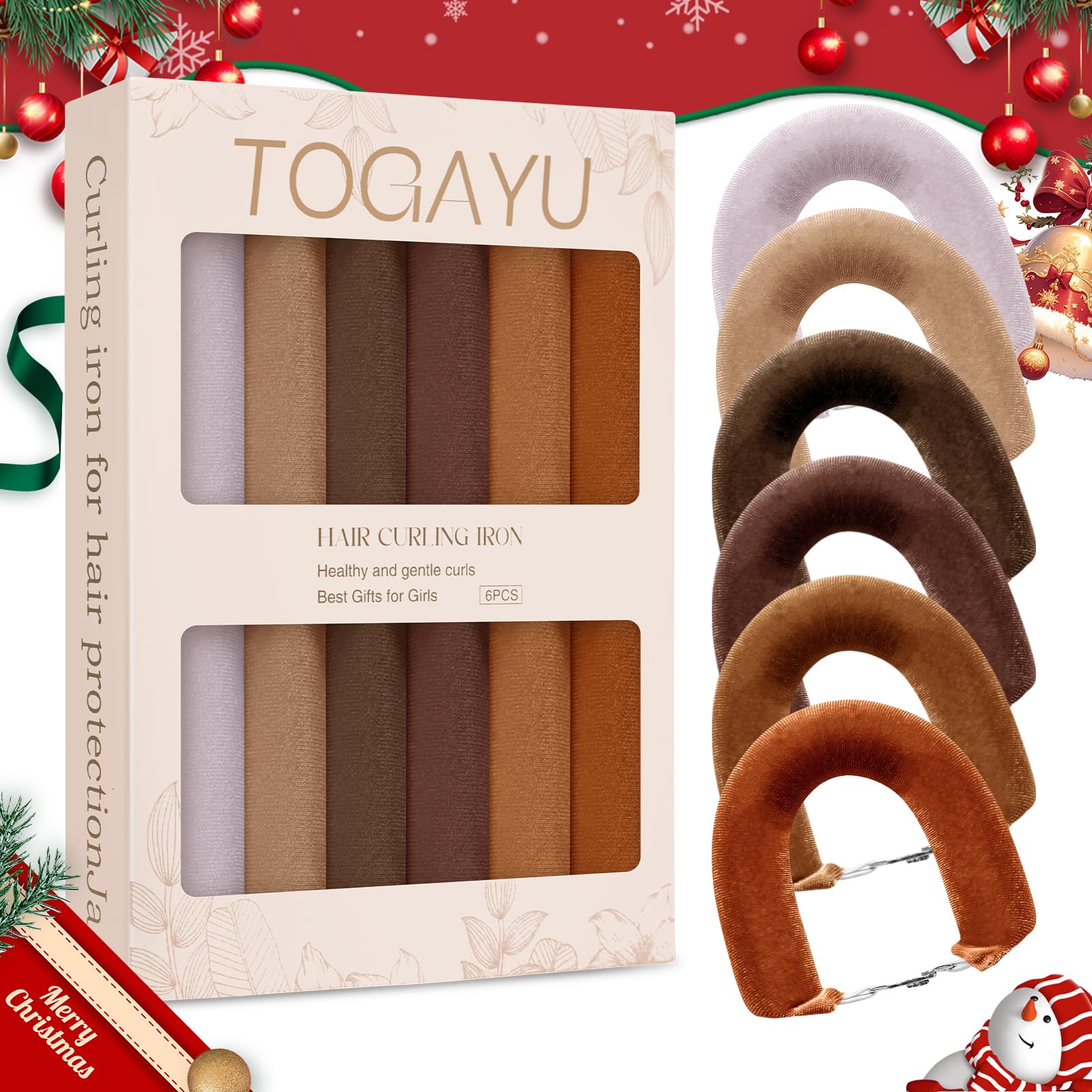 Togayu heatless curling rods russet 6pc pack for versatile, damage-free overnight curls.