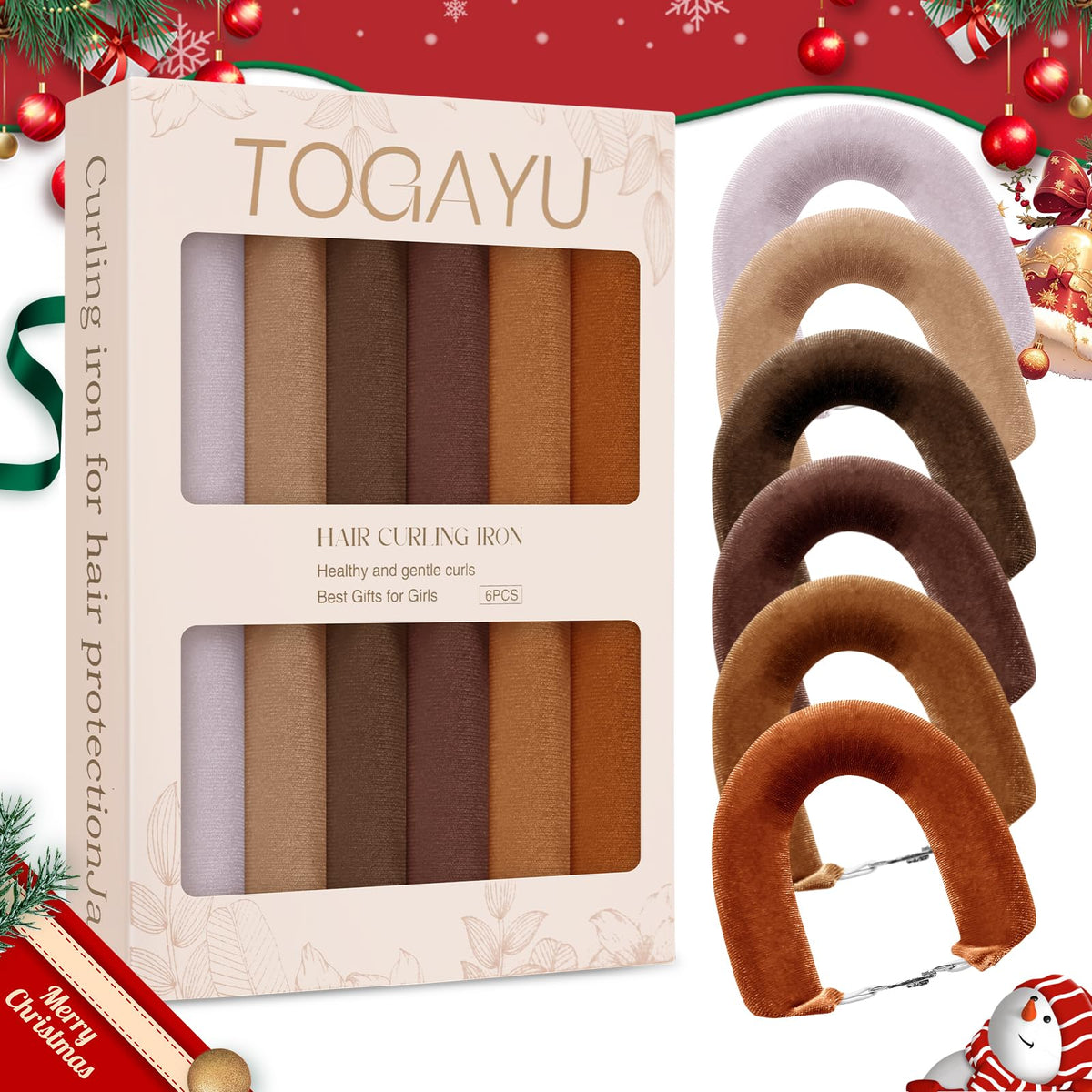Togayu heatless curling rods russet 6pc pack for versatile, damage-free overnight curls.