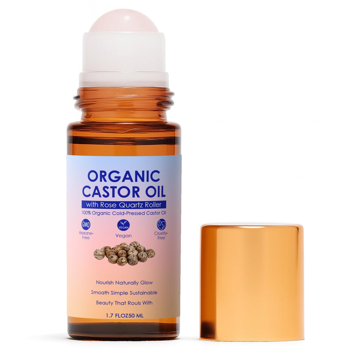 TOGOLIUN organic golden castor oil roll-on rose-quartz bottle for deep hydration