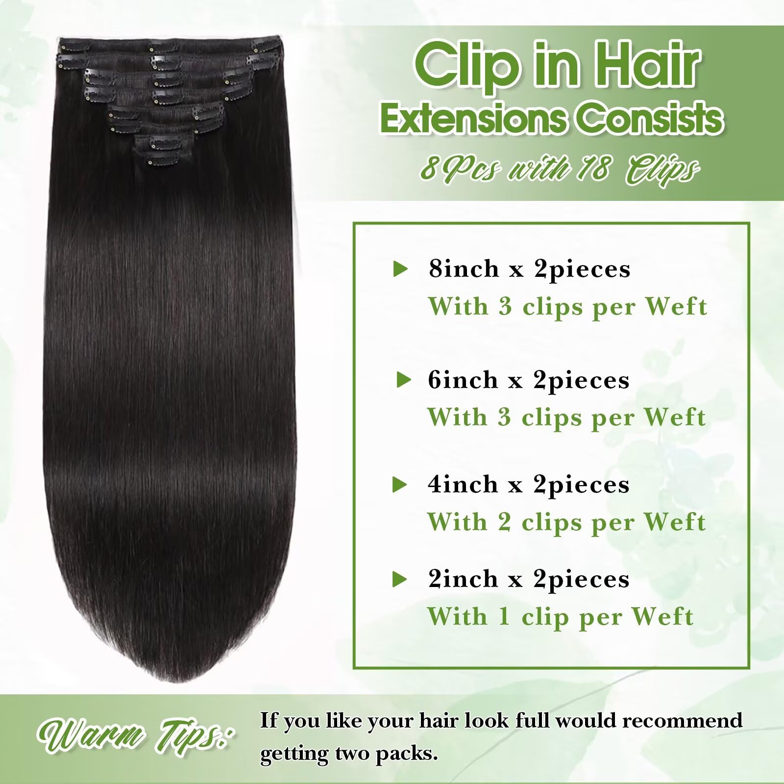 TOHASI 4-width clip-in set illustration shows diverse widths for volume and length.
