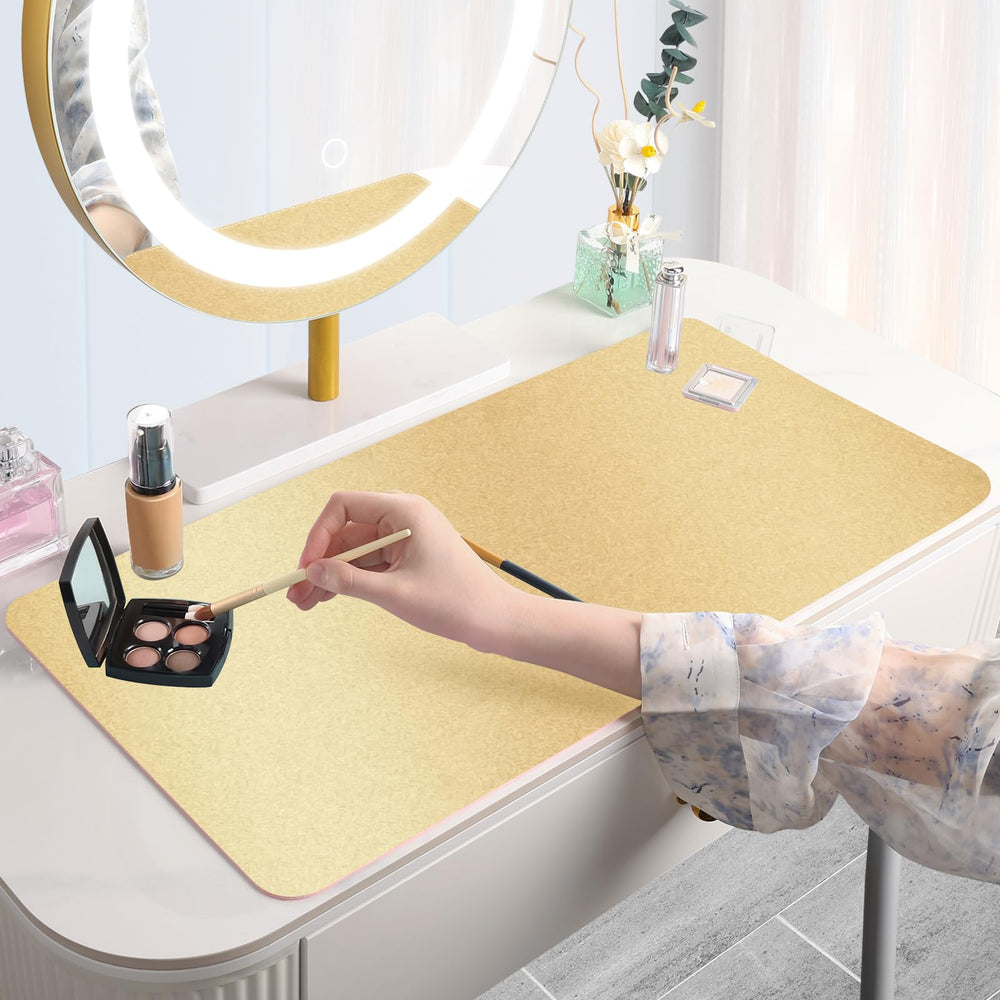 TOHONFOO makeup mat gold and pink finish adds vanity flair.