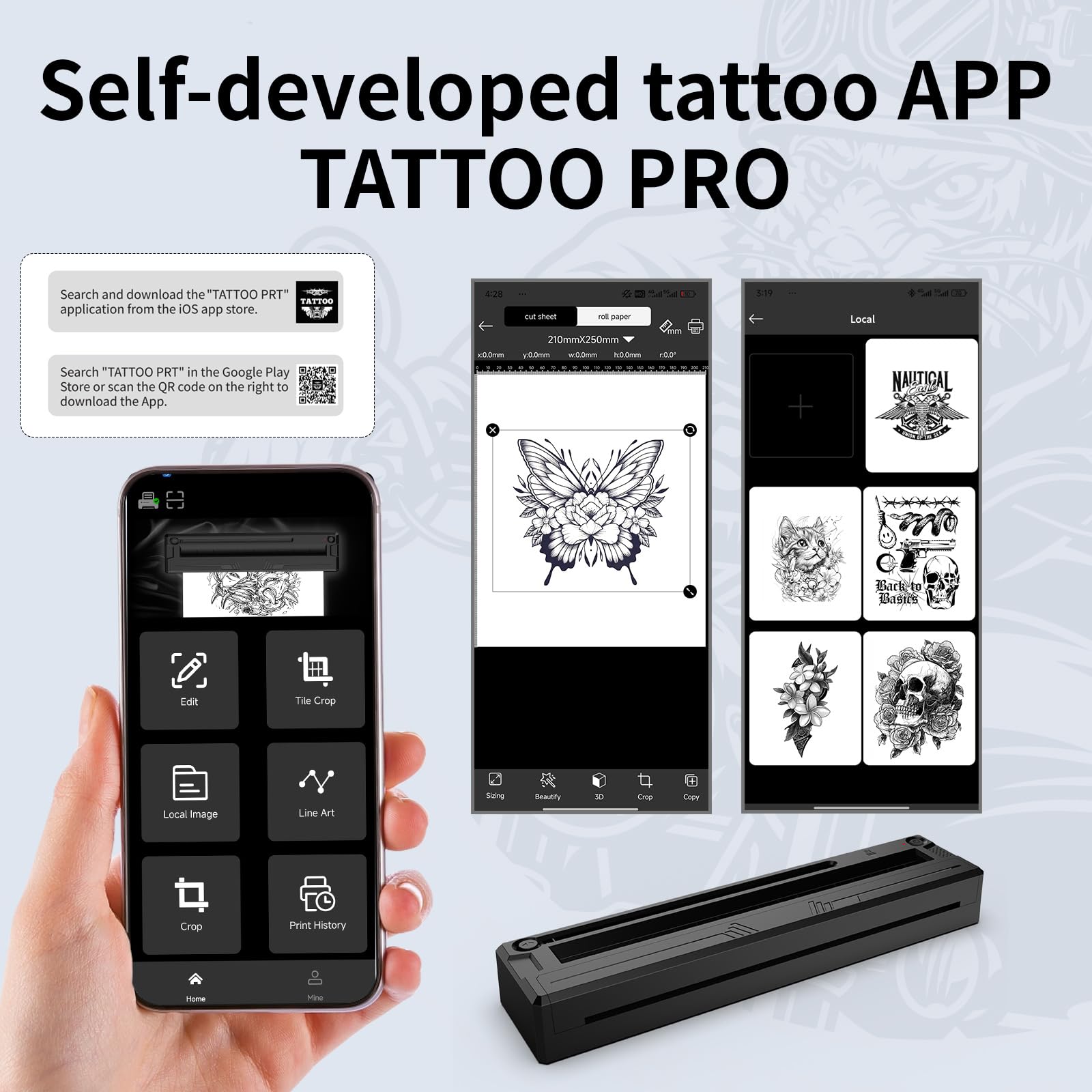 TOHUNZO tattoo stencil printer side view highlighting slim profile for small spaces