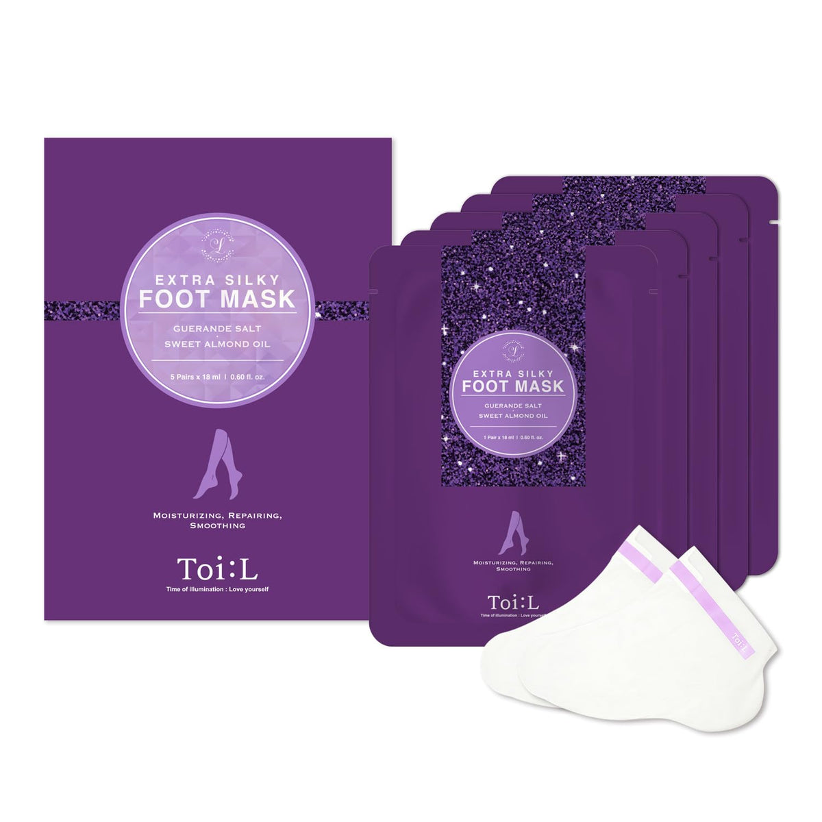 TOI:L Extra Silky Foot Mask packaging shows spa-grade care for post-peel feet