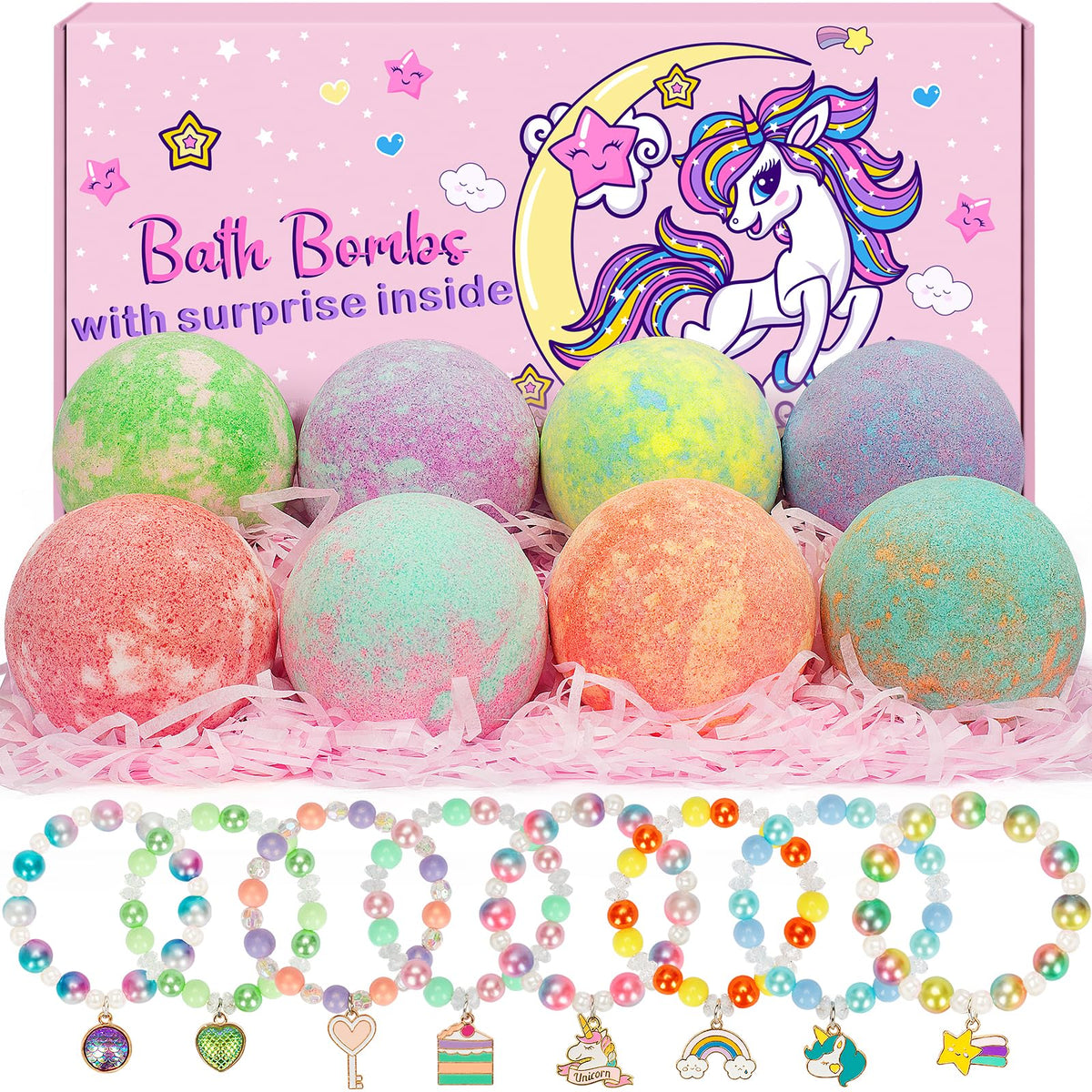 Toidgy 8-pack packaging displays gift-ready bath bombs with colorful visuals.