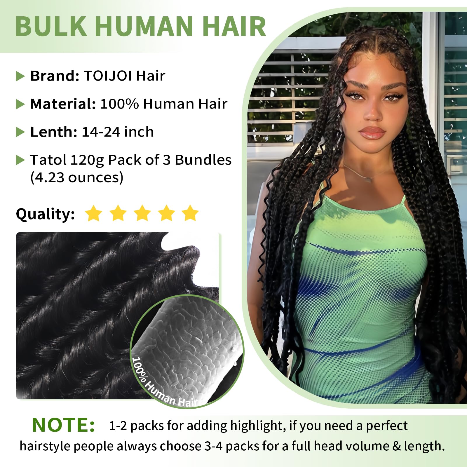 TOIJOI boho braiding hair 120g three-bundles pack ready for fuller braids