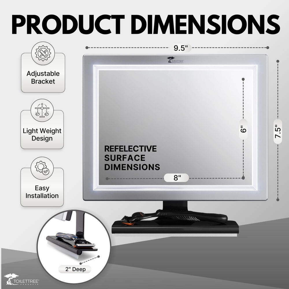 ToiletTree Deluxe adjustable-angle mirror provides flexible grooming angles.
