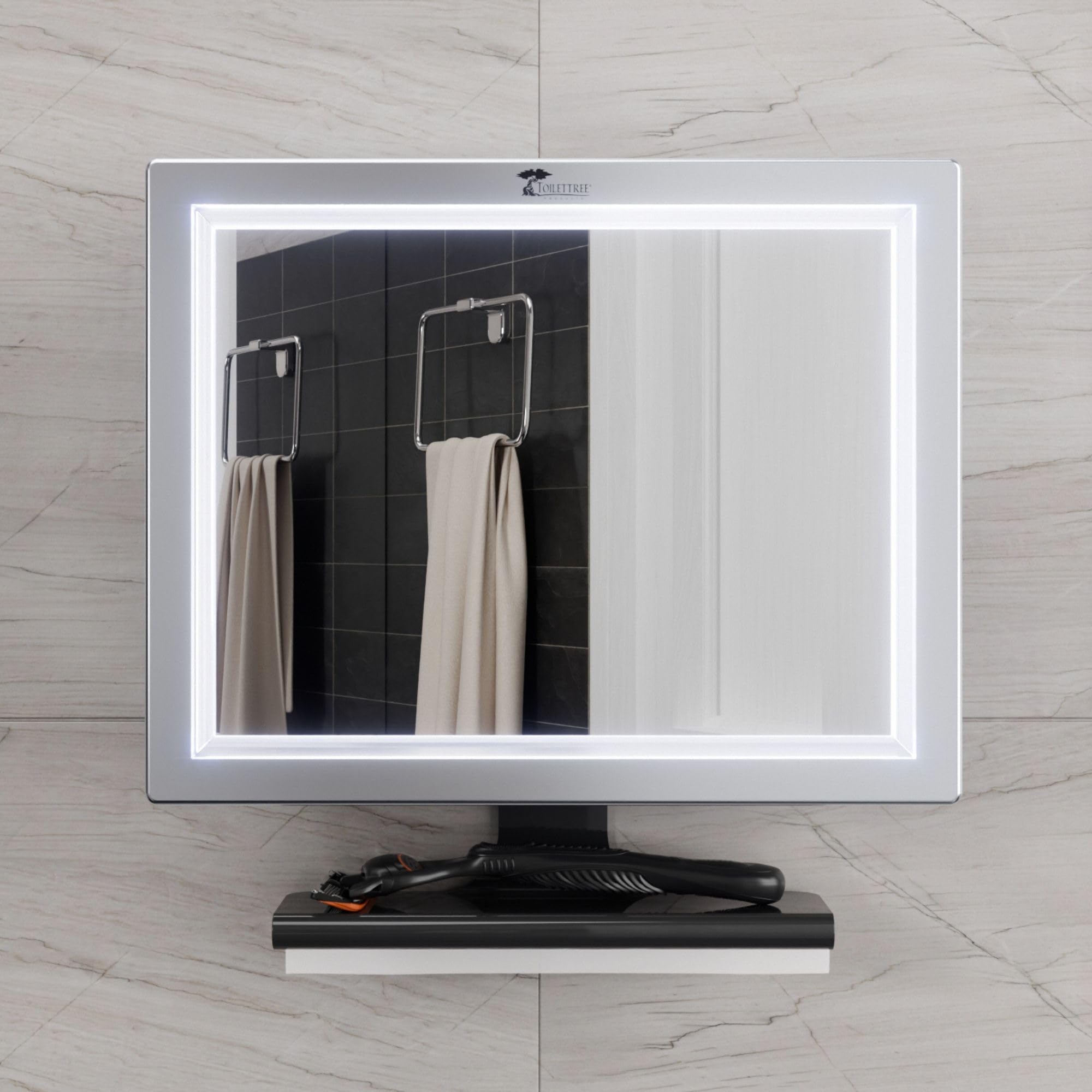 ToiletTree Deluxe impact-resistant mirror stands up to daily shower use.