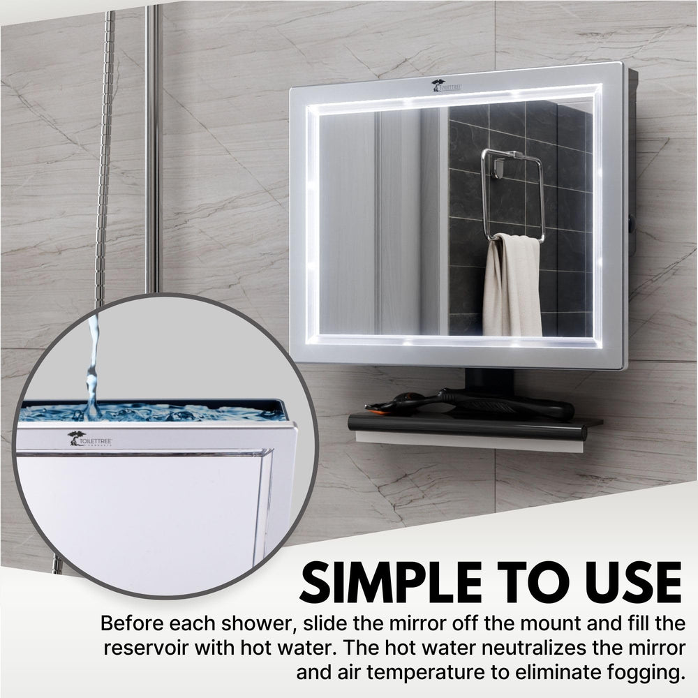 ToiletTree Deluxe squeegee tool in use for quick splash cleanup after showers.