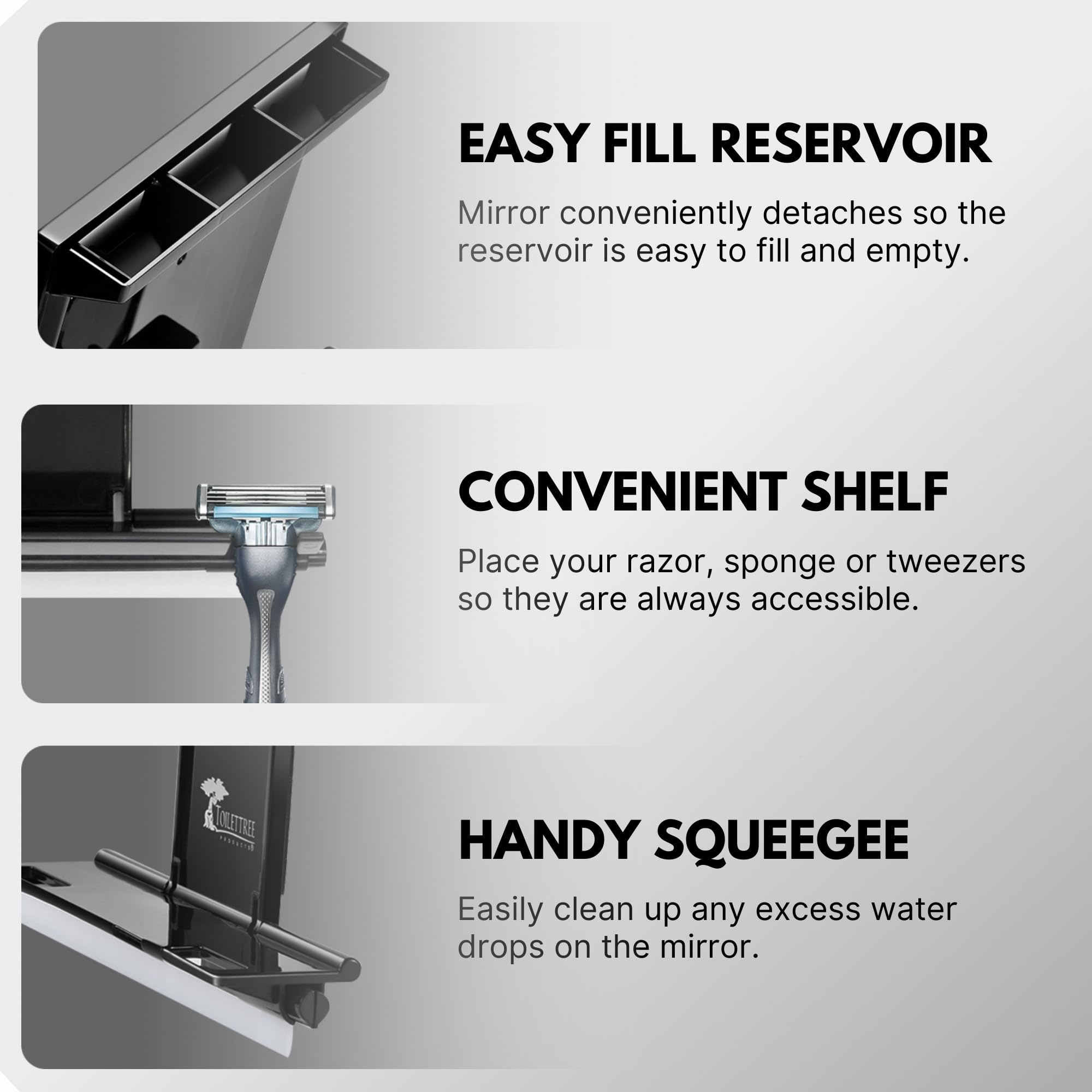 ToiletTree Fogless Shower Mirror easy-mount wall attachment for simple setup