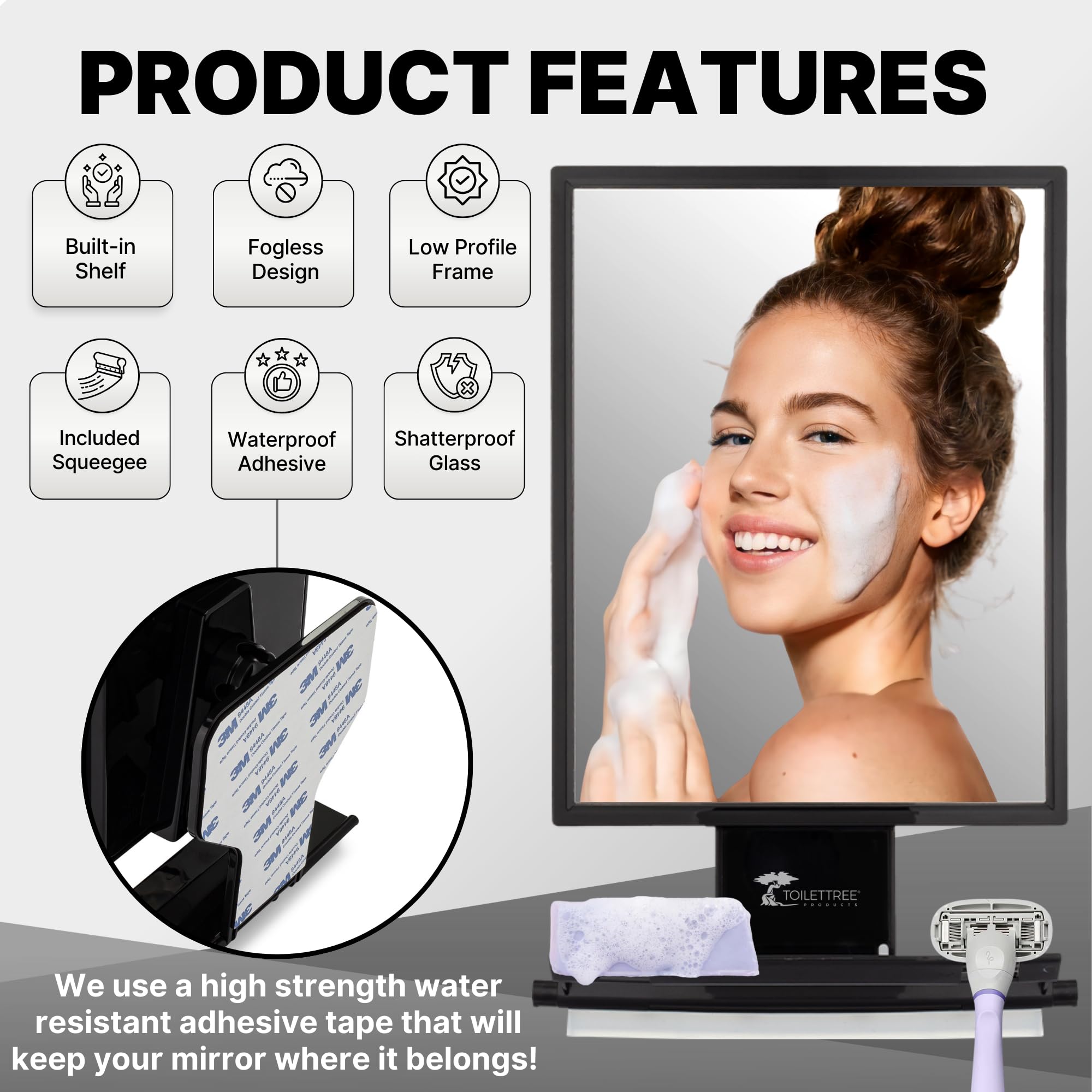 ToiletTree Fogless Shower Mirror impact-resistant design stays durable over time