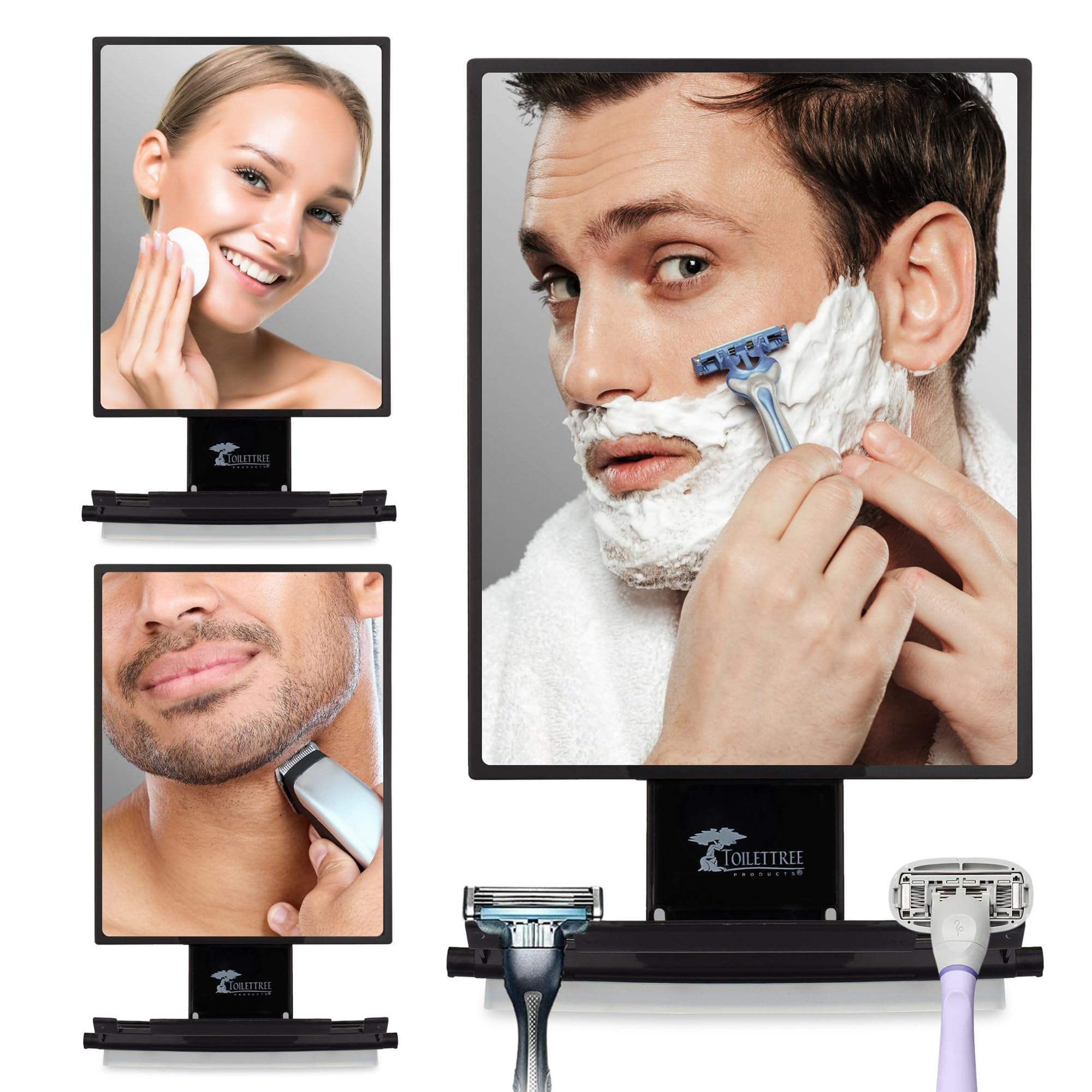 ToiletTree Fogless Shower Mirror squeegee-closeup included for streak-free glass cleaning