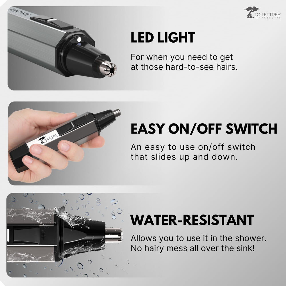 ToiletTree nose hair trimmer in shower with water resistant design