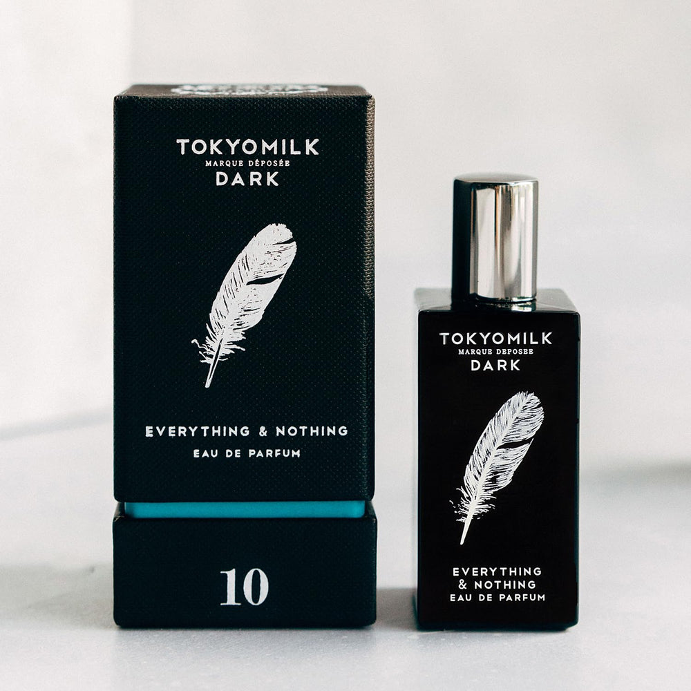 TOKYOMILK Dark Everything and Nothing spray at pulse points for lasting aroma.