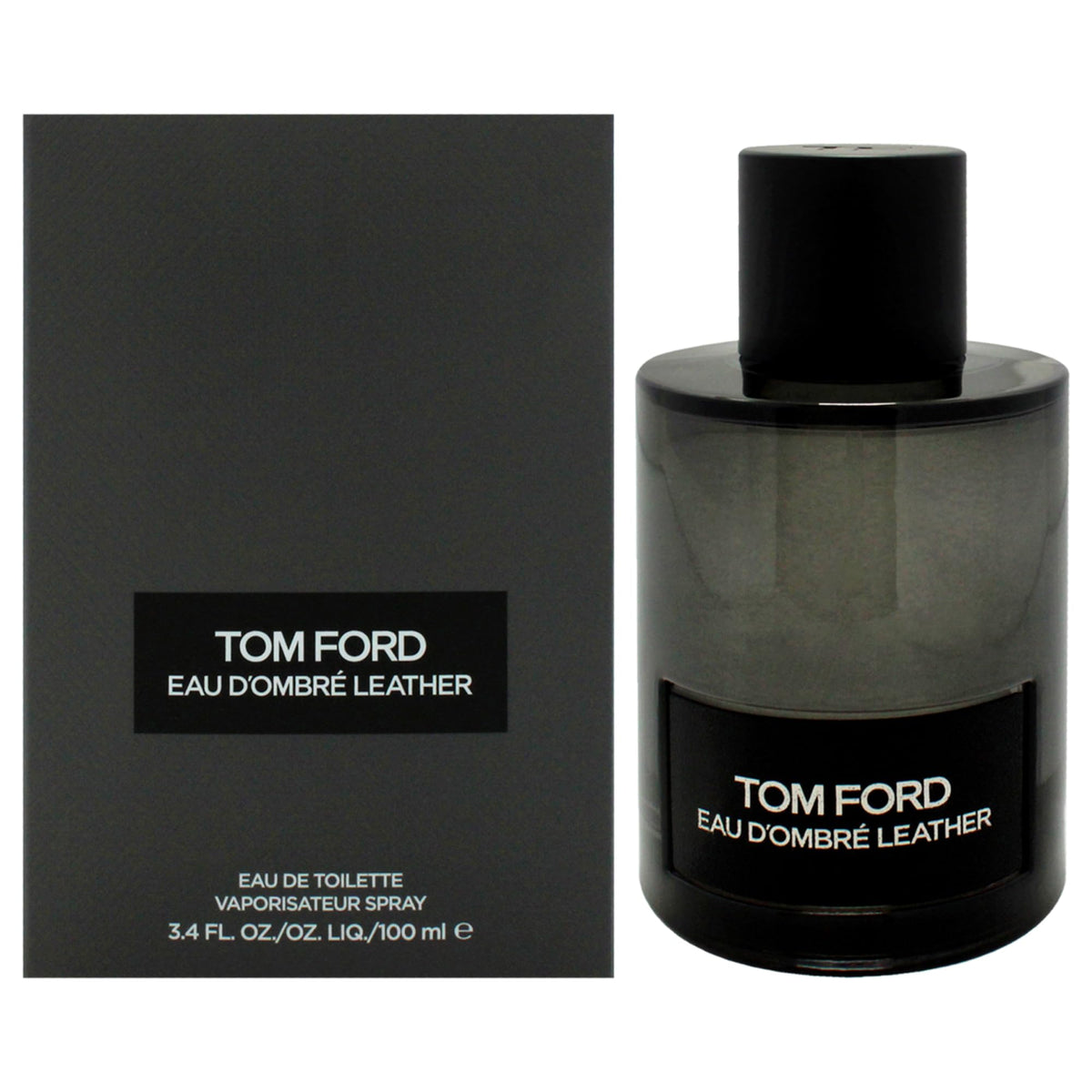 Tom Ford Eau Dombre Leather bottle shown for a bold, lasting evening fragrance.