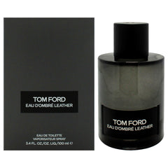 Tom Ford Eau Dombre Leather bottle shown for a bold, lasting evening fragrance.