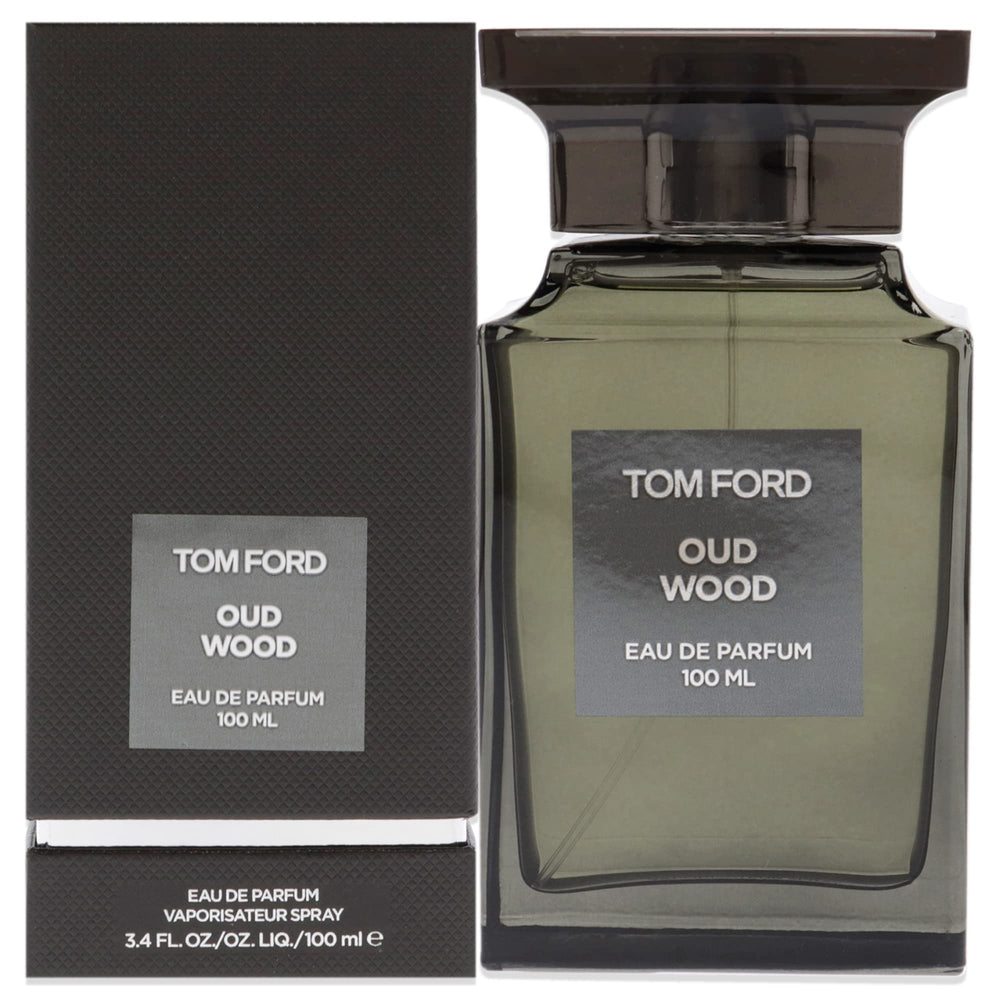 Tom Ford Oud Wood bottle-front features refined oriental woody fragrance for all occasions.