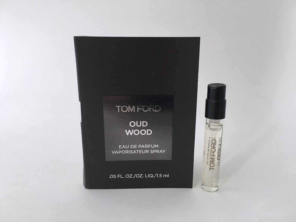 Tom Ford Oud Wood sample bottle, compact travel-friendly fragrance to test before buying