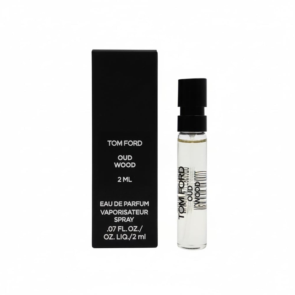 Tom Ford Oud Wood EDP sample vial, compact preview for travel fragrance exploration.