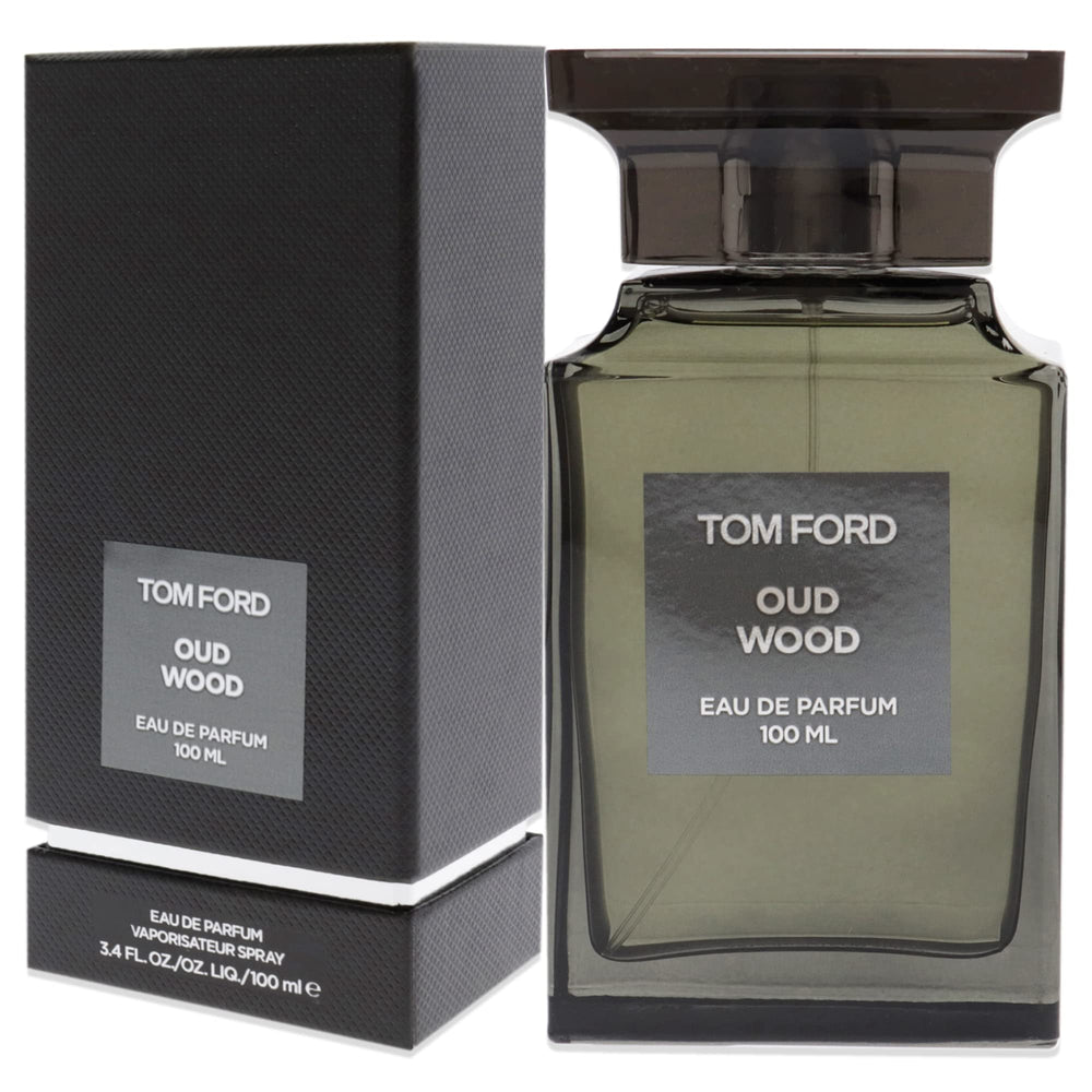 Tom Ford Oud Wood wood-grain texture emphasizes lasting premium fragrance experience.