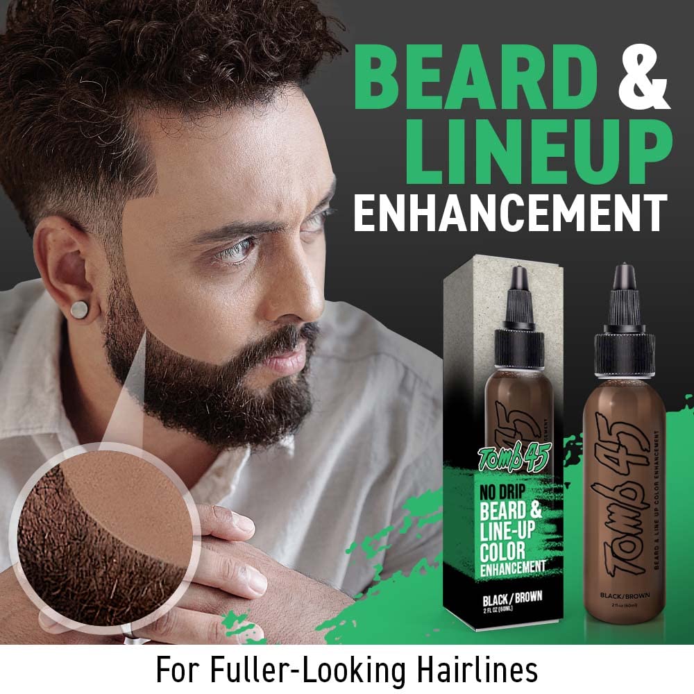 Tomb45 beard lineup enhancement black brown diffusion shows versatile color for diverse tones.