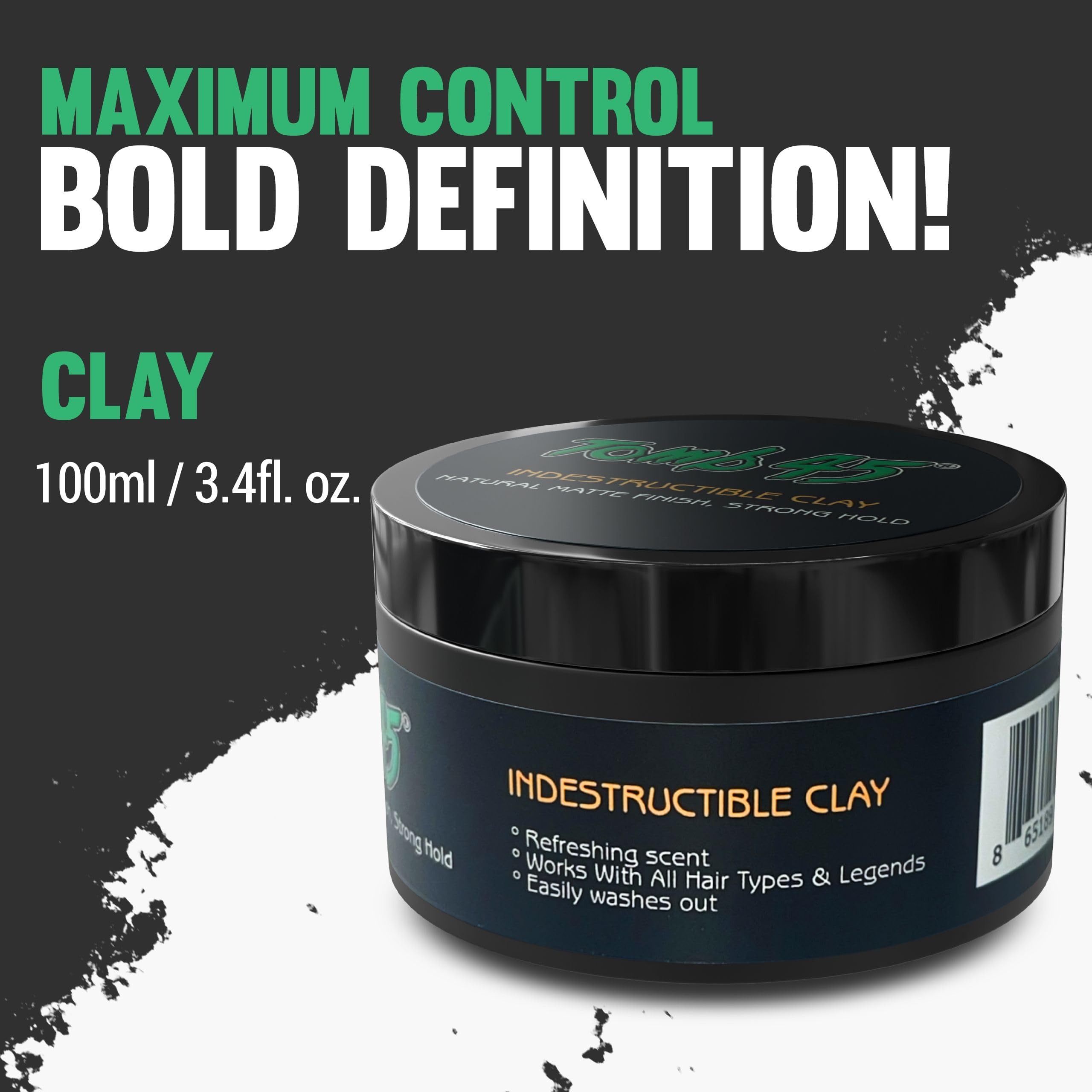 Tomb45 Indestructible Hair Clay frizz-taming highlights smoother, controlled hair.
