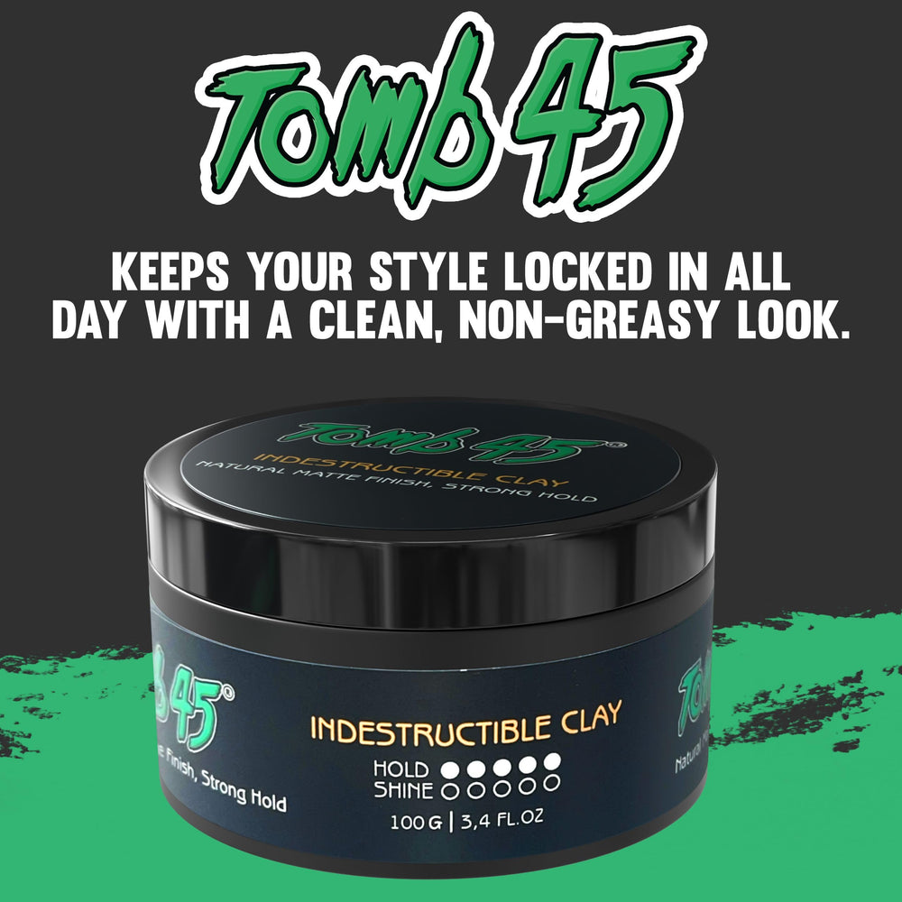 Tomb45 Indestructible Hair Clay strong-hold enabling all-day styling confidence.