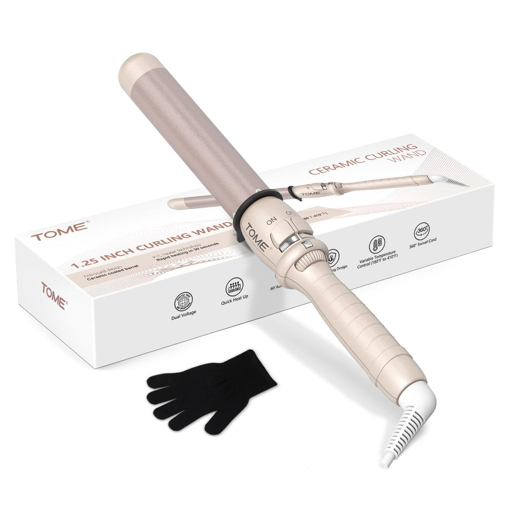 ToMe 1.25-inch curling wand barrel delivers defined curls with smooth heat.