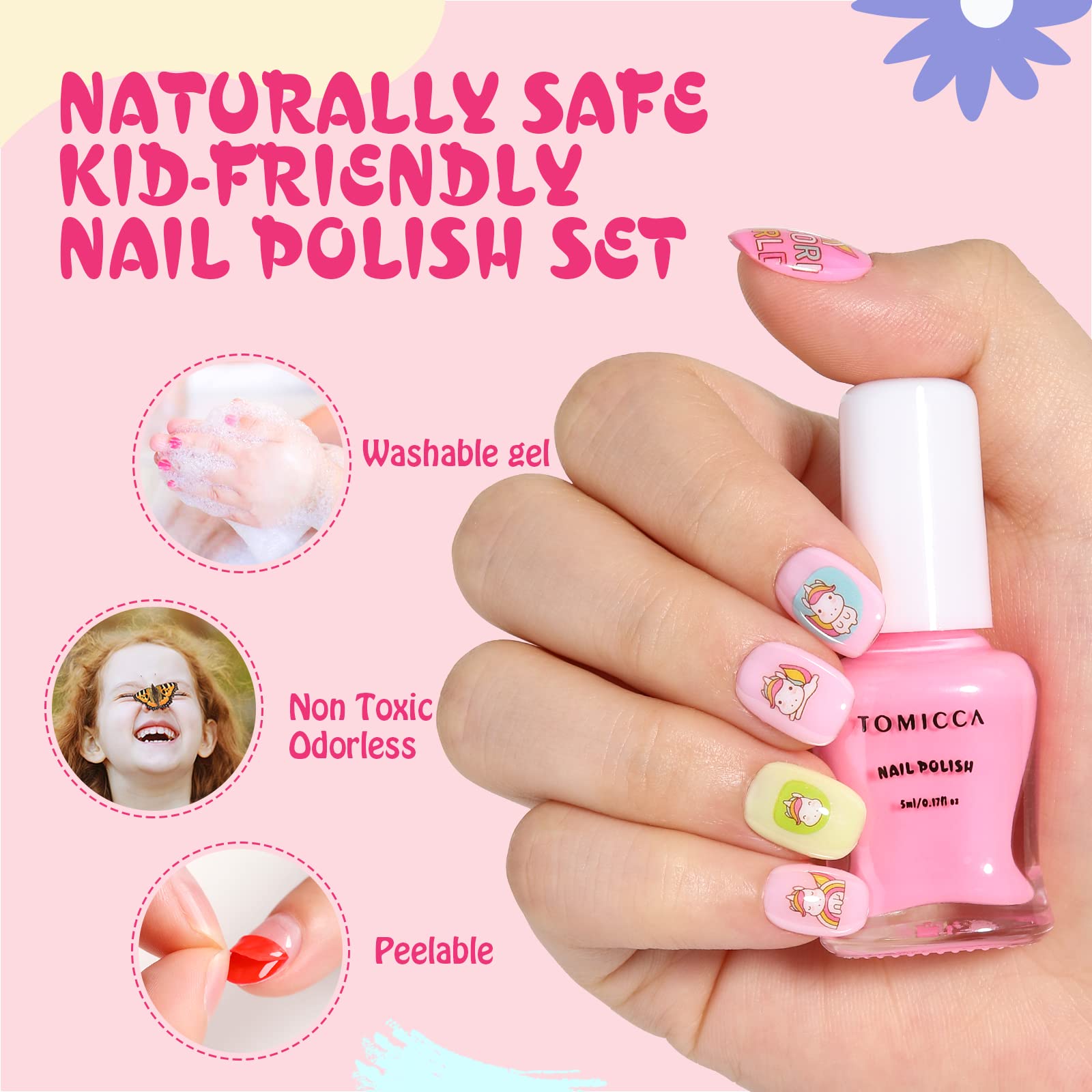 TOMICCA quick-dry polish bottle image suggests fast-drying formula for busy mornings