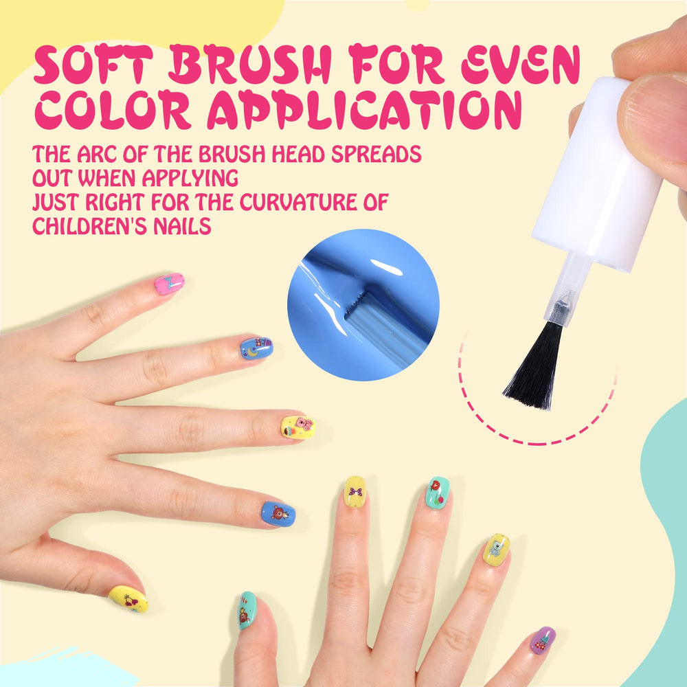 TOMICCA water-based non-toxic label on bottles emphasizes safe, gentle nails