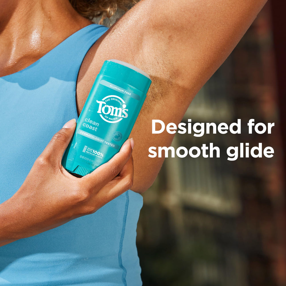 Tom's of Maine Clean Coast deodorant smooth glide for easy application.