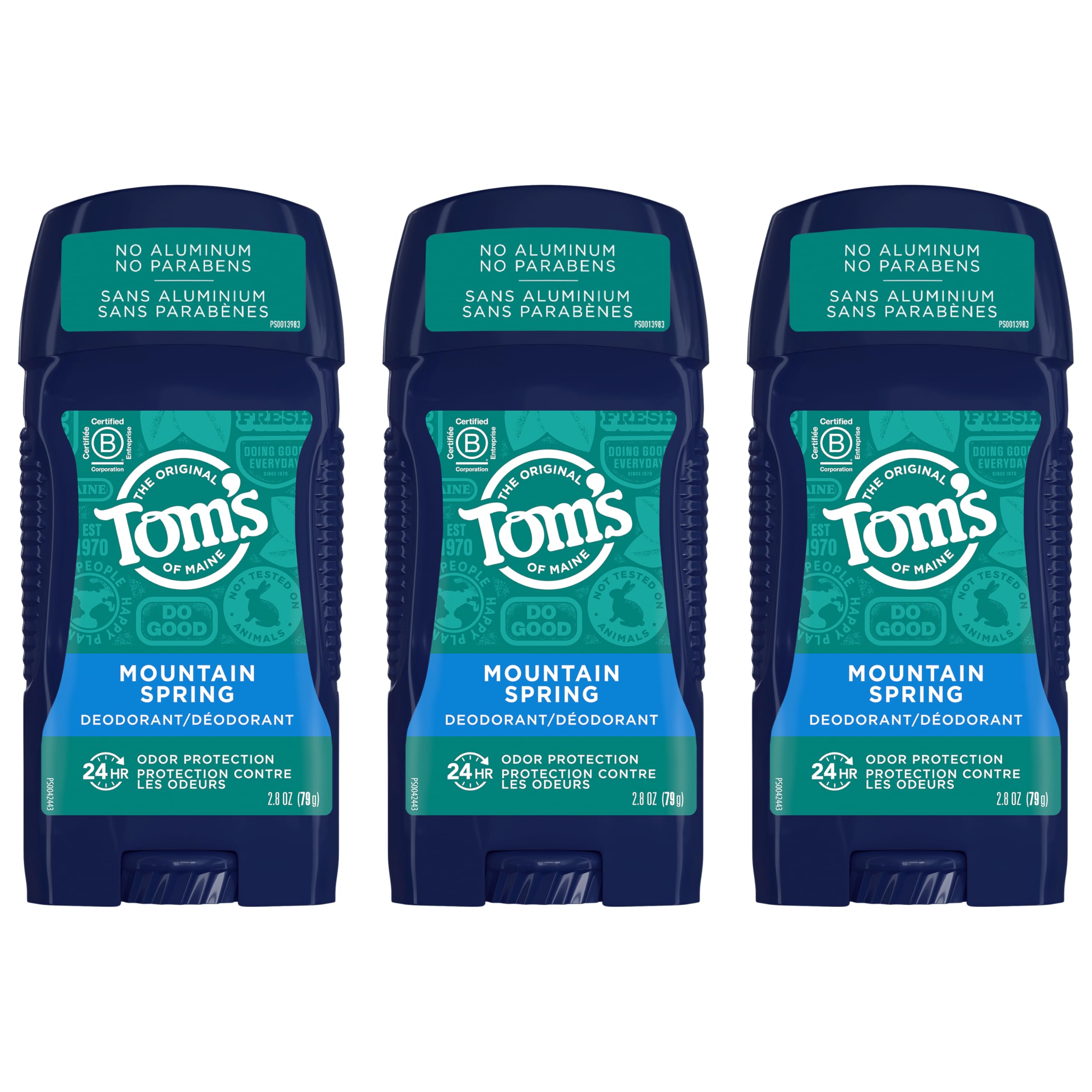 Tom's of Maine eco-friendly packaging and B Corp commitment visuals.