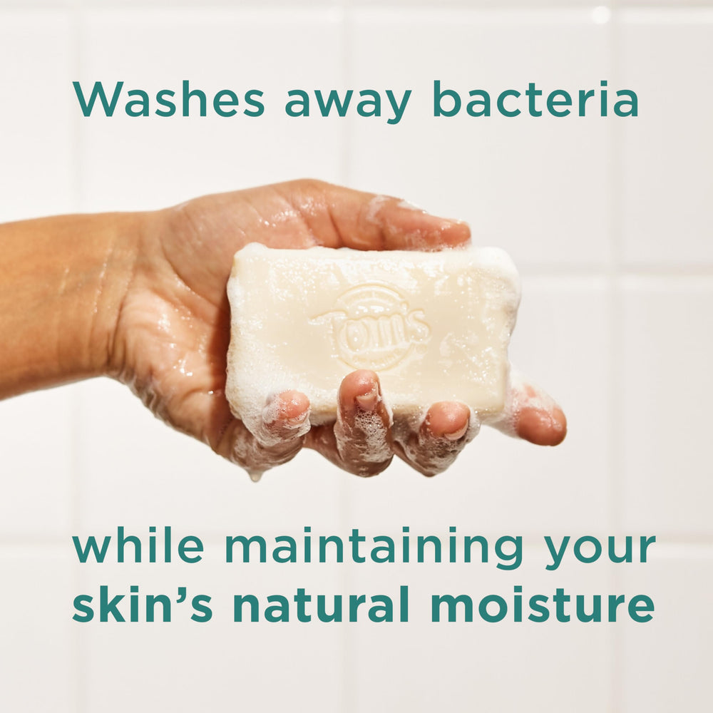 Tom's of Maine natural beauty bar ingredients coconut oil panel emphasizes moisturization.