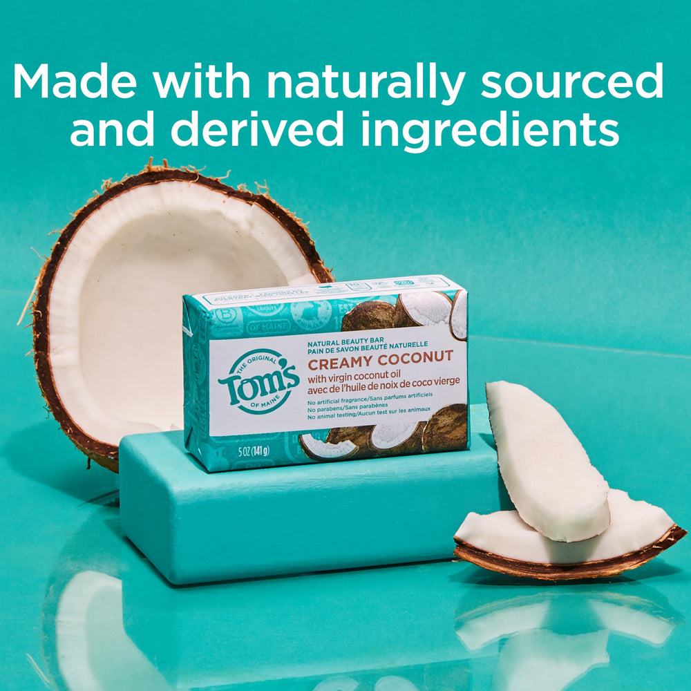 Tom's of Maine natural beauty bar soap creamy coconut foamy lather for gentle cleanse