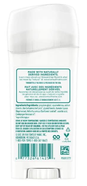 Tom's of Maine Unscented Deodorant Stick application demonstrates fragrance-free, long-lasting protection for daily use.