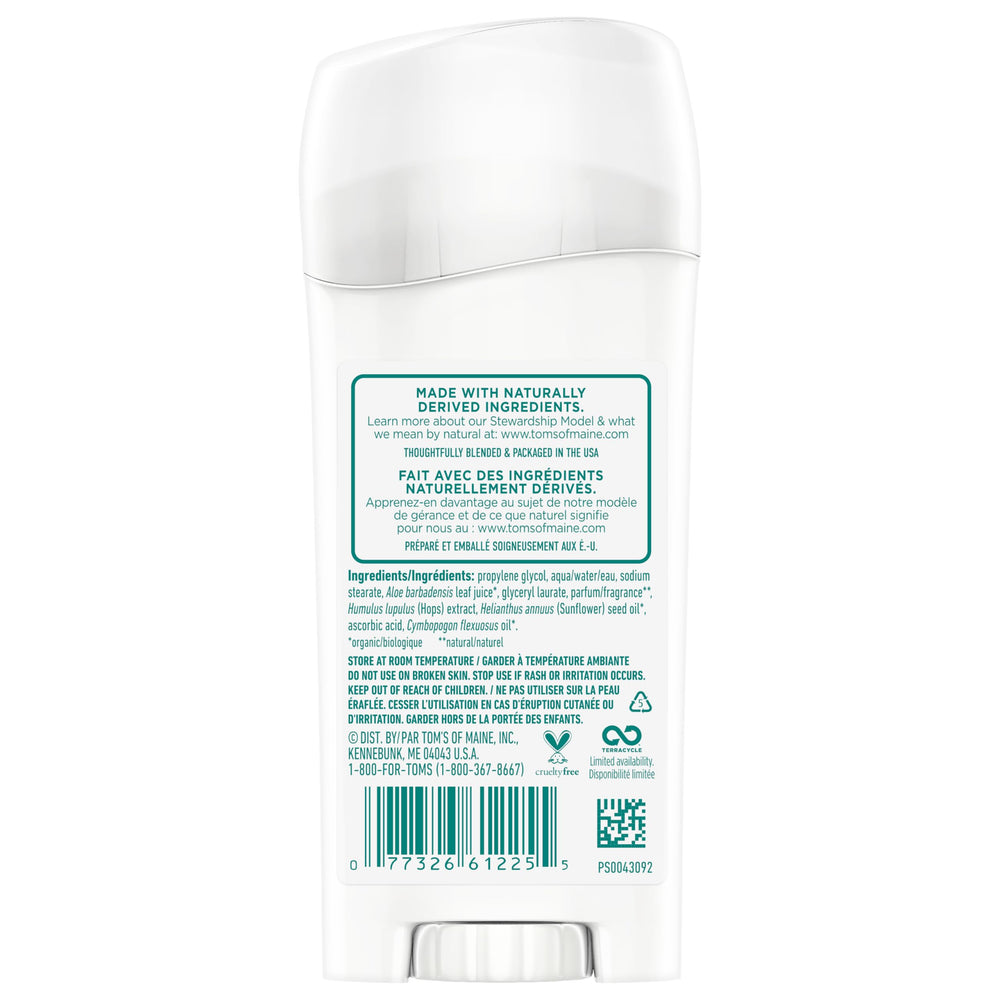 Tom's of Maine Wild Lavender deodorant label highlighting vegan and cruelty-free credentials