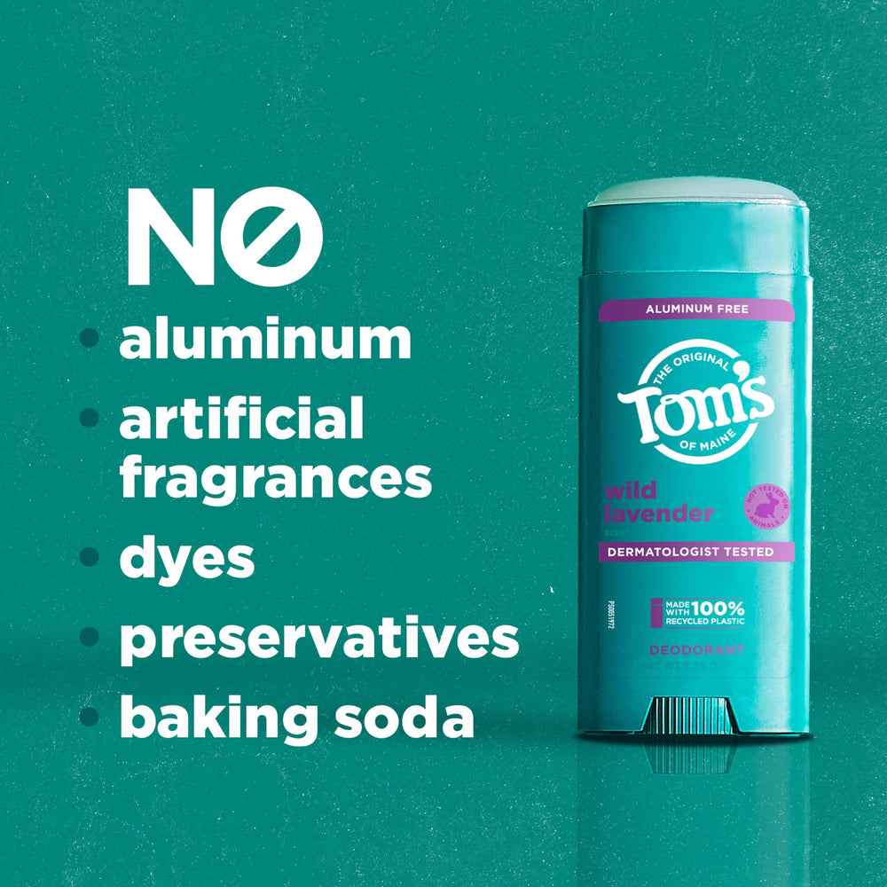 Tom's of Maine Wild Lavender deodorant highlights odor protection and moisture control