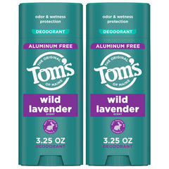 Tom's of Maine Wild Lavender deodorant packaging shows a 2-pack for daily use and sharing