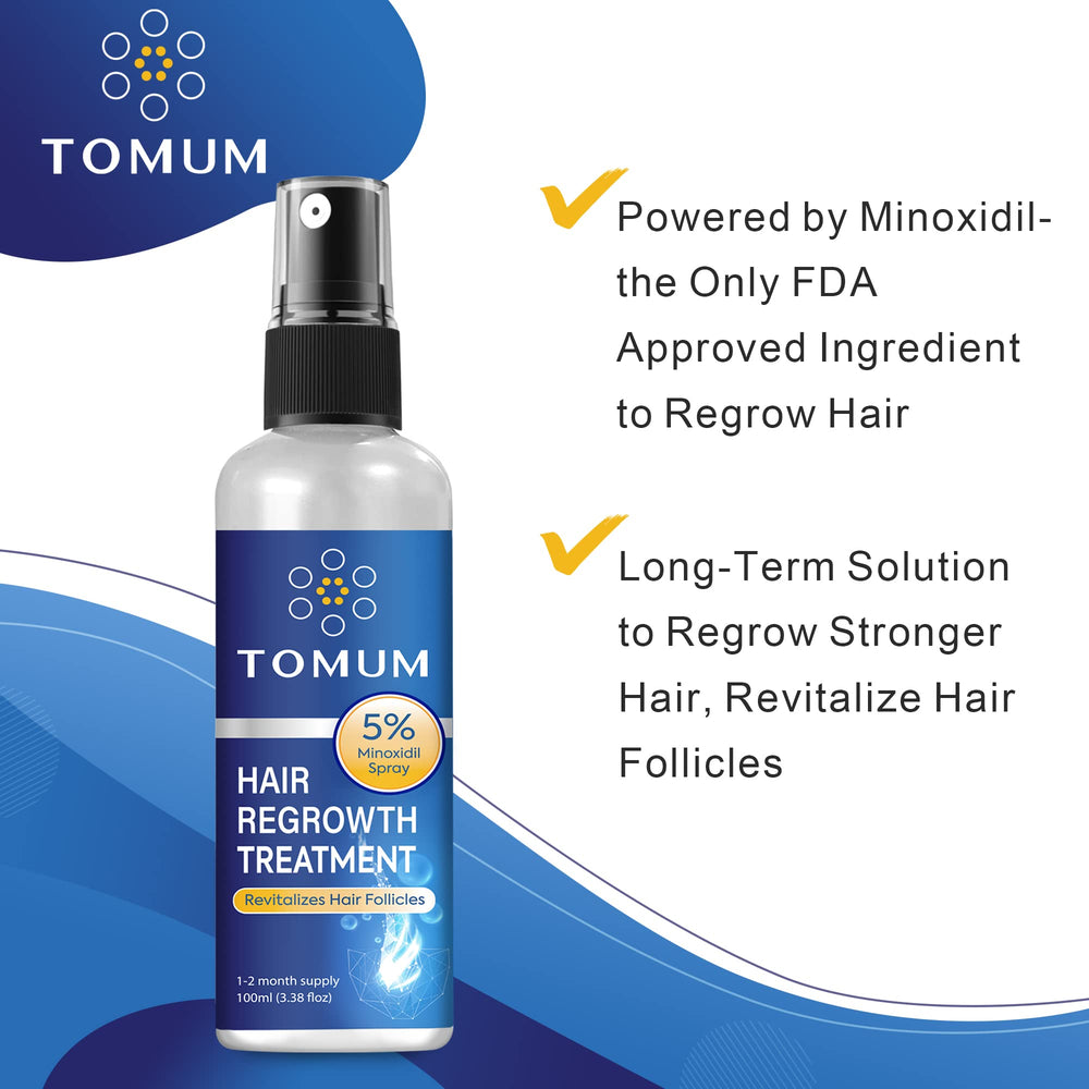 Tomum Minoxidil spray application demonstrating precise scalp dosing.