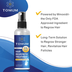 Tomum Minoxidil spray application demonstrating precise scalp dosing.