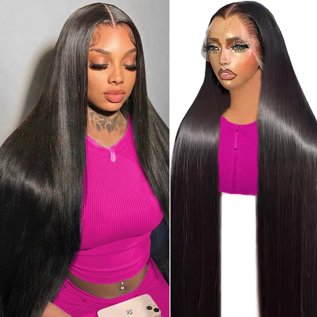 TONHONK 32inch lace-front wig, straight, HD lace for seamless parting and versatile styling.