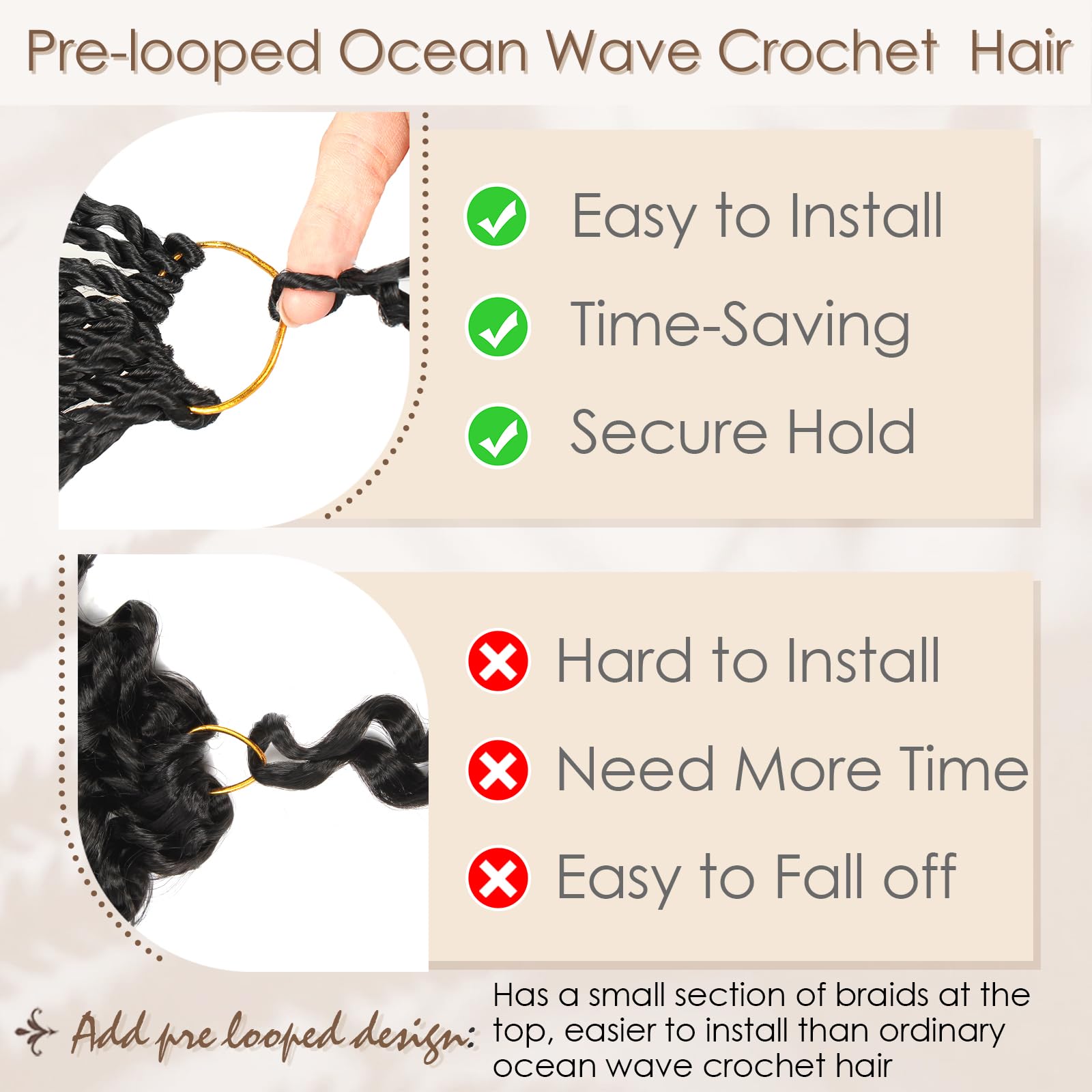 Toniola ocean wave crochet hair 14in braid-assembly close-up shows easy styling