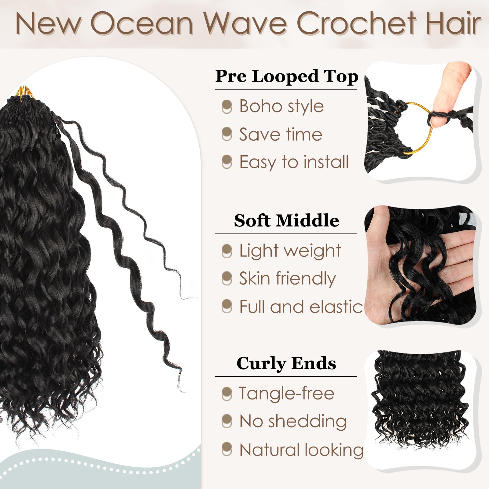 Toniola ocean wave crochet hair 14in lightweight breathable design for all-day wear