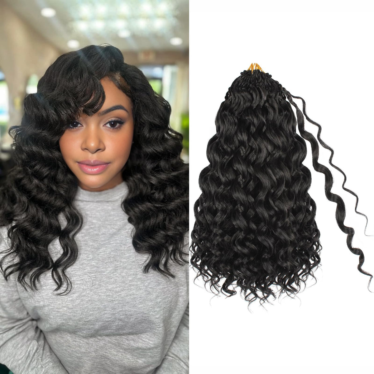 Toniola pre looped ocean wave crochet hair 14in top view for quick install
