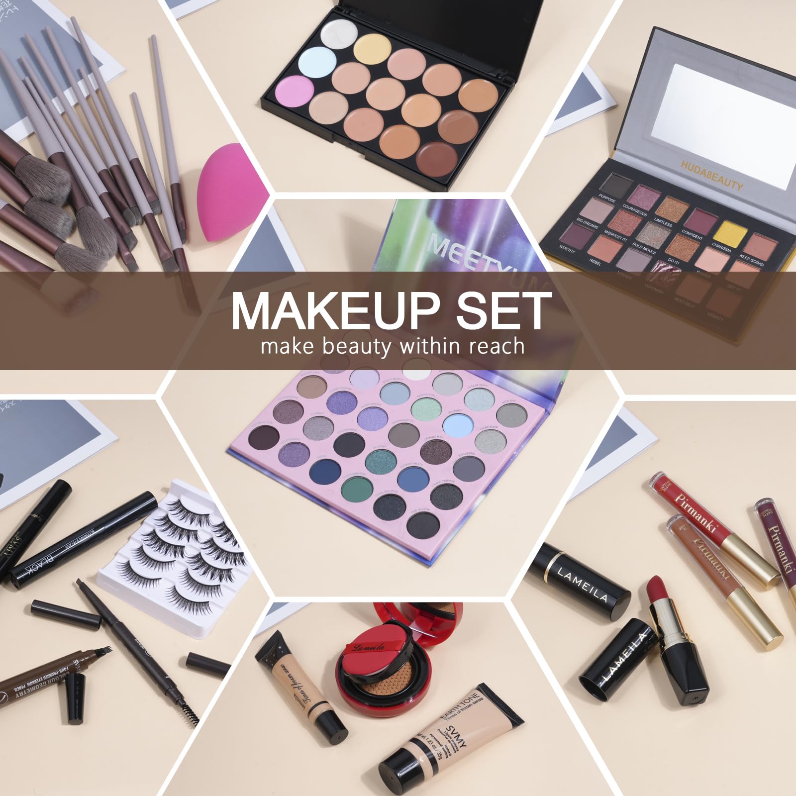 TooAemiS complete face makeup essentials kit enables full-face routines.
