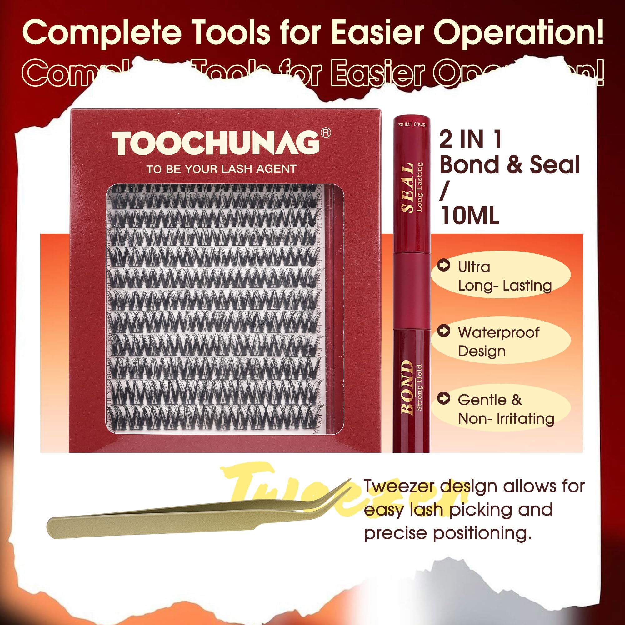 TOOCHUNAG Flora Lash Clusters Kit reusable up to 7 days with care