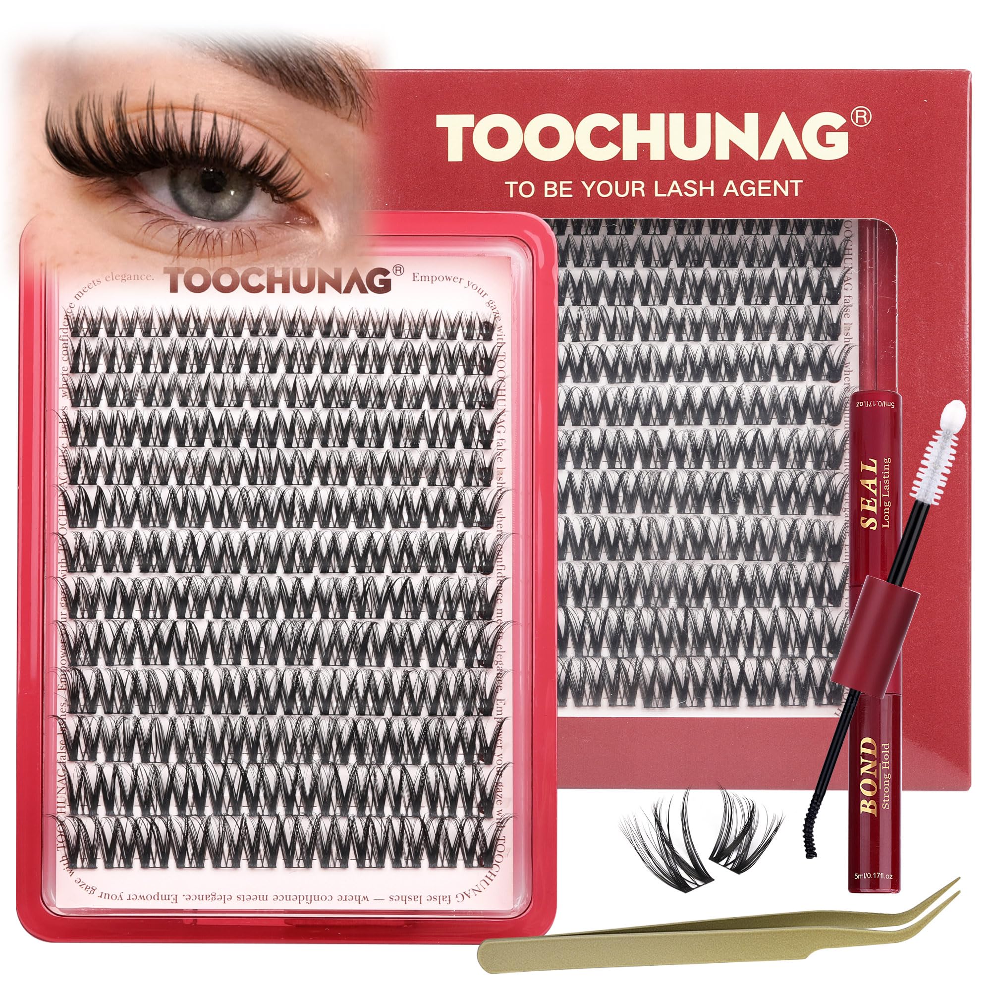 TOOCHUNAG Flora Lash Clusters Kit wide-band design close-up for quick full lashes