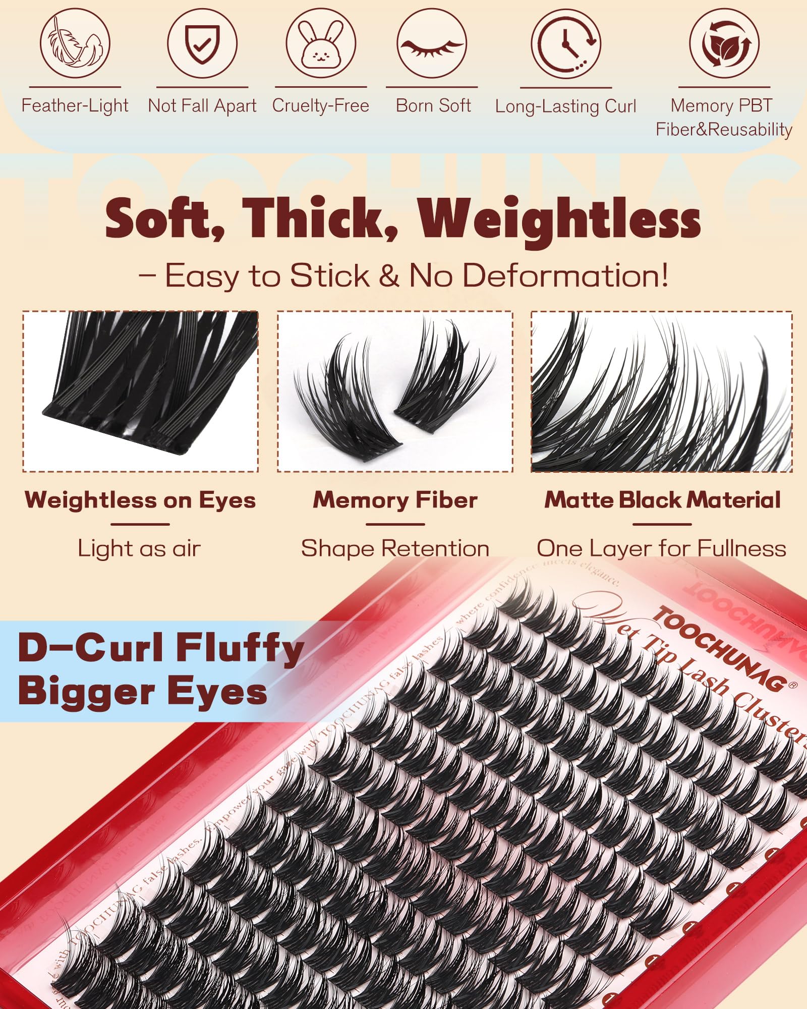 TOOCHUNAG Wet-look lashes kit closeup shows salon-quality volume you can achieve at home.